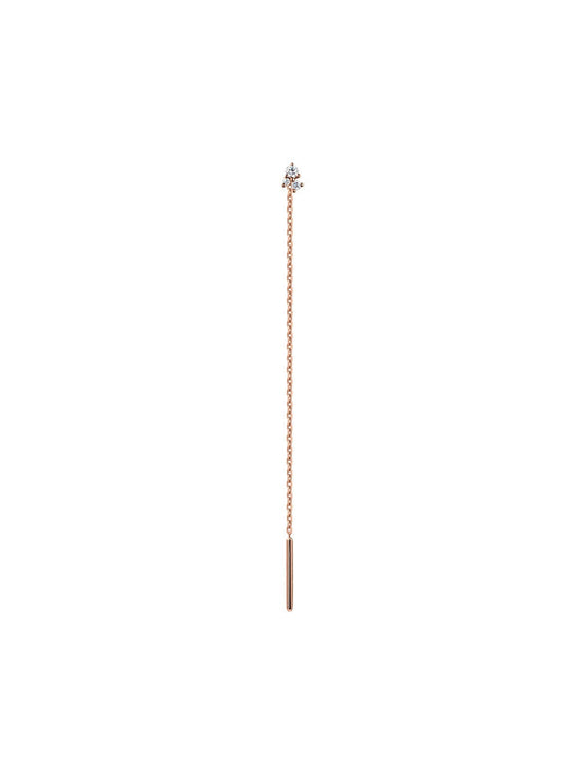 Pendiente individual largo de oro rosa de 18K con cadena y diamantes