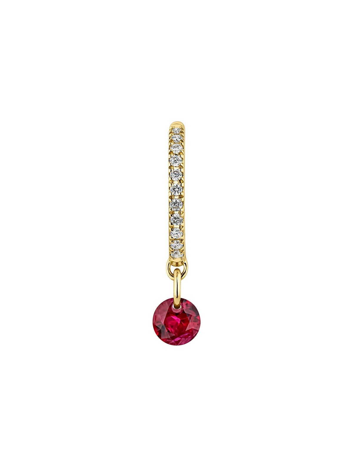 Pendiente individual de aro de oro amarillo de 9K con rubí y diamantes