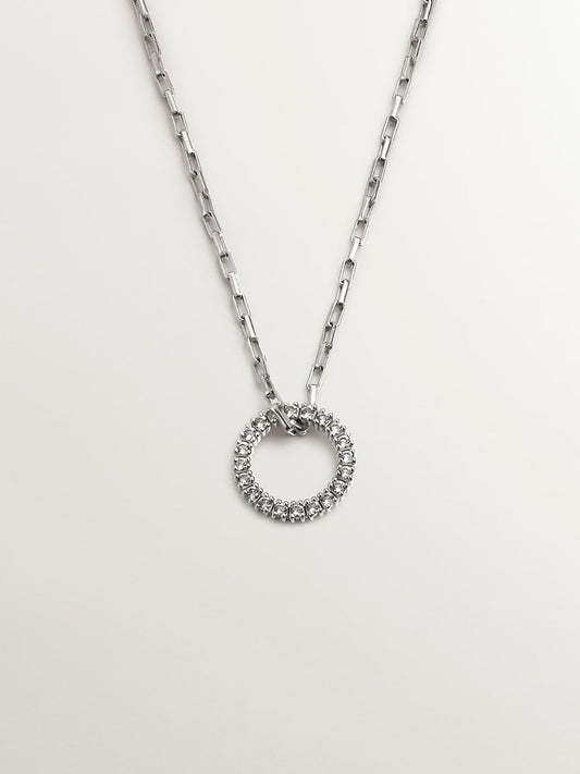 Colgante de plata 925 con círculo de topacios blancos