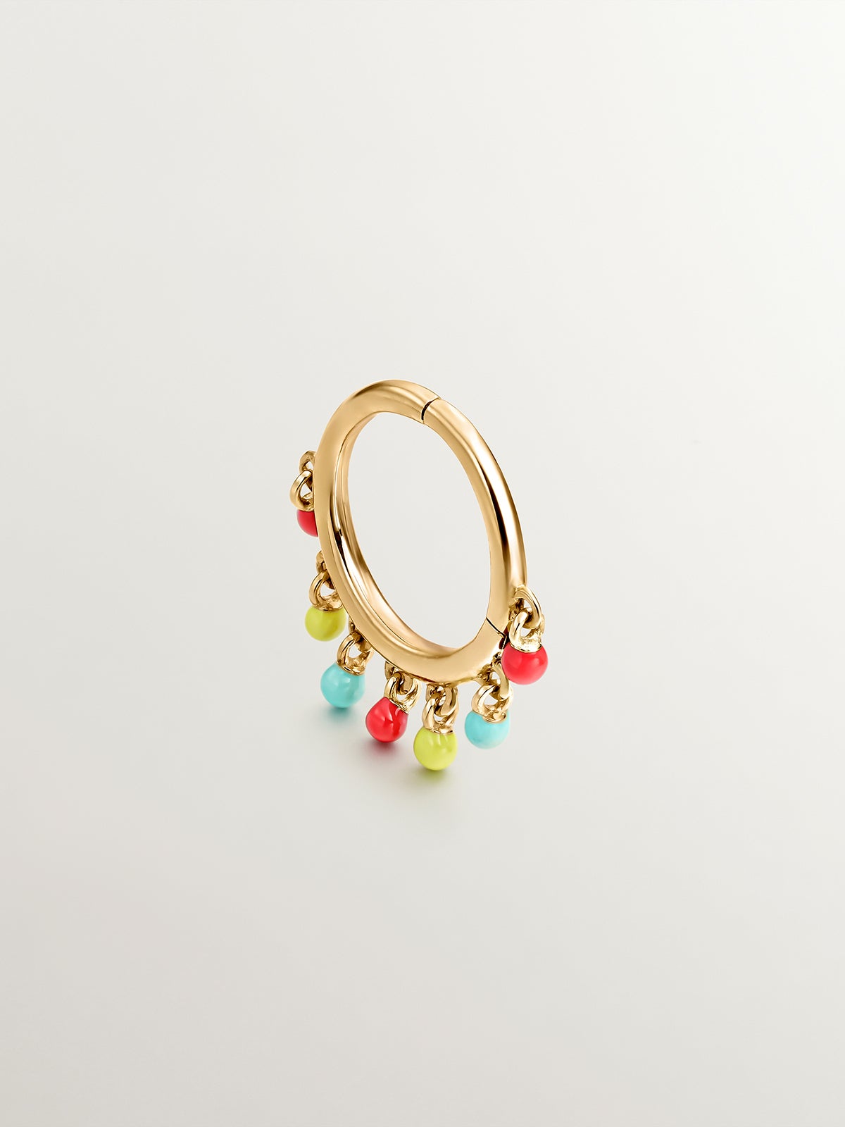 Pendiente individual de aro de oro amarillo de 9K con bolitas de esmalte multicolor