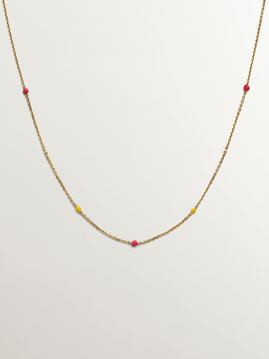 Cadena de eslabones rolo de oro amarillo de 9K con bolitas de esmalte multicolor