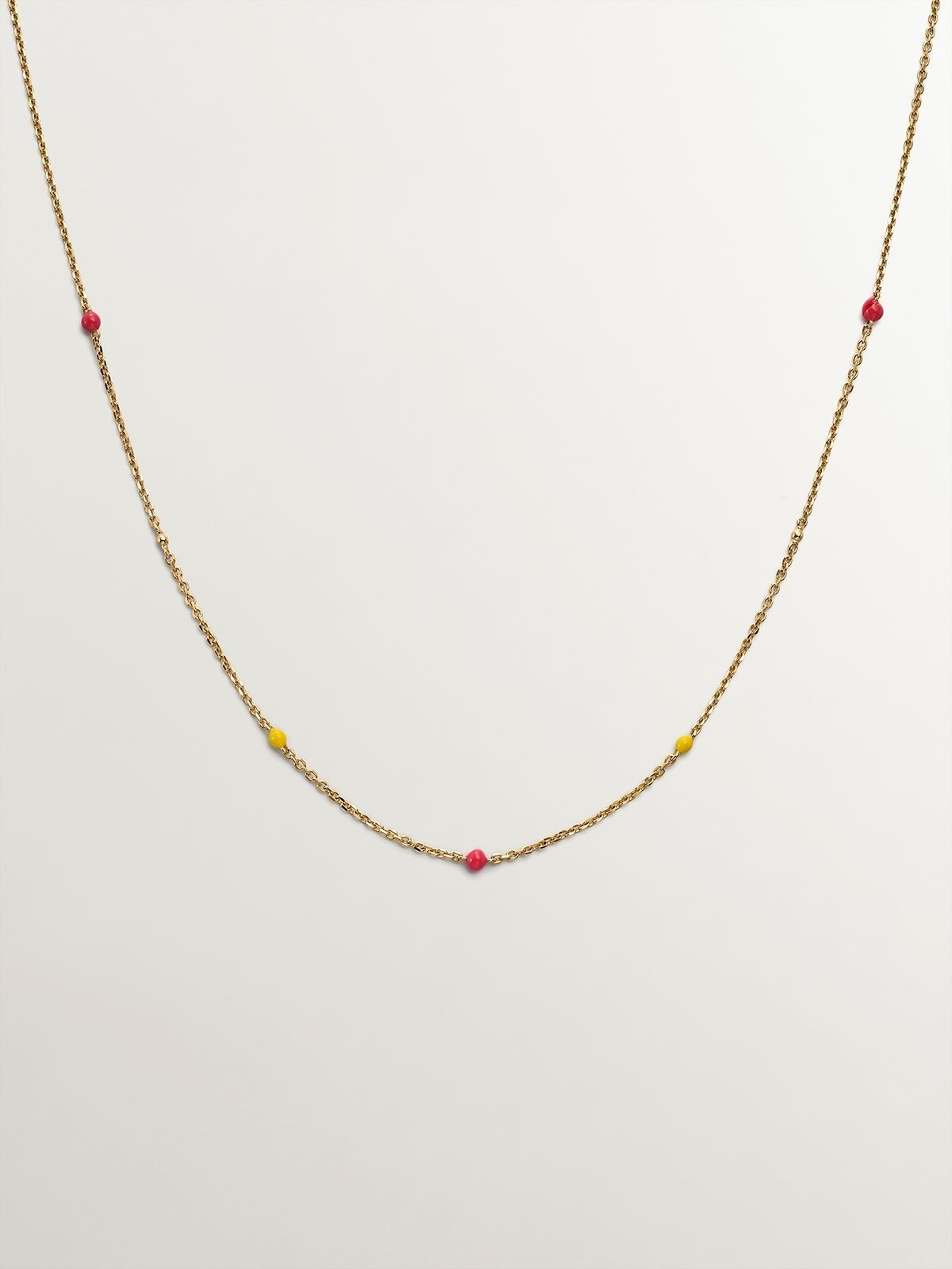 Cadena de eslabones rolo de oro amarillo de 9K con bolitas de esmalte multicolor