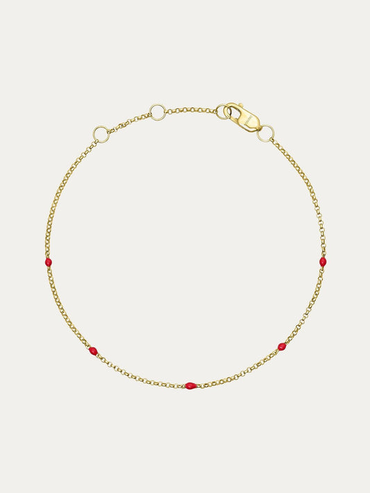 Pulsera de oro amarillo de 9K con esmalte rosa