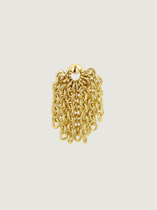 Pendiente individual de oro amarillo de 9K con pompón de cadenas