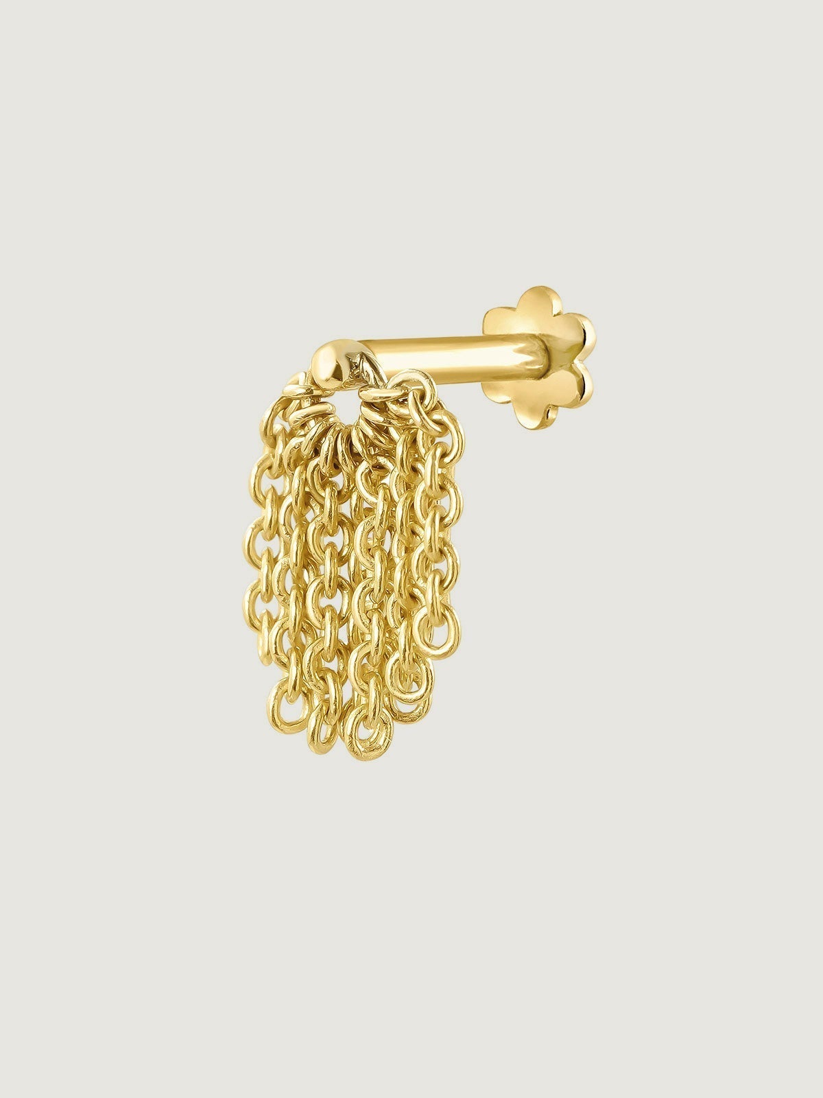 Pendiente individual de oro amarillo de 9K con pompón de cadenas