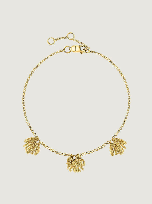 Pulsera de oro amarillo de 9K con pompones de cadena