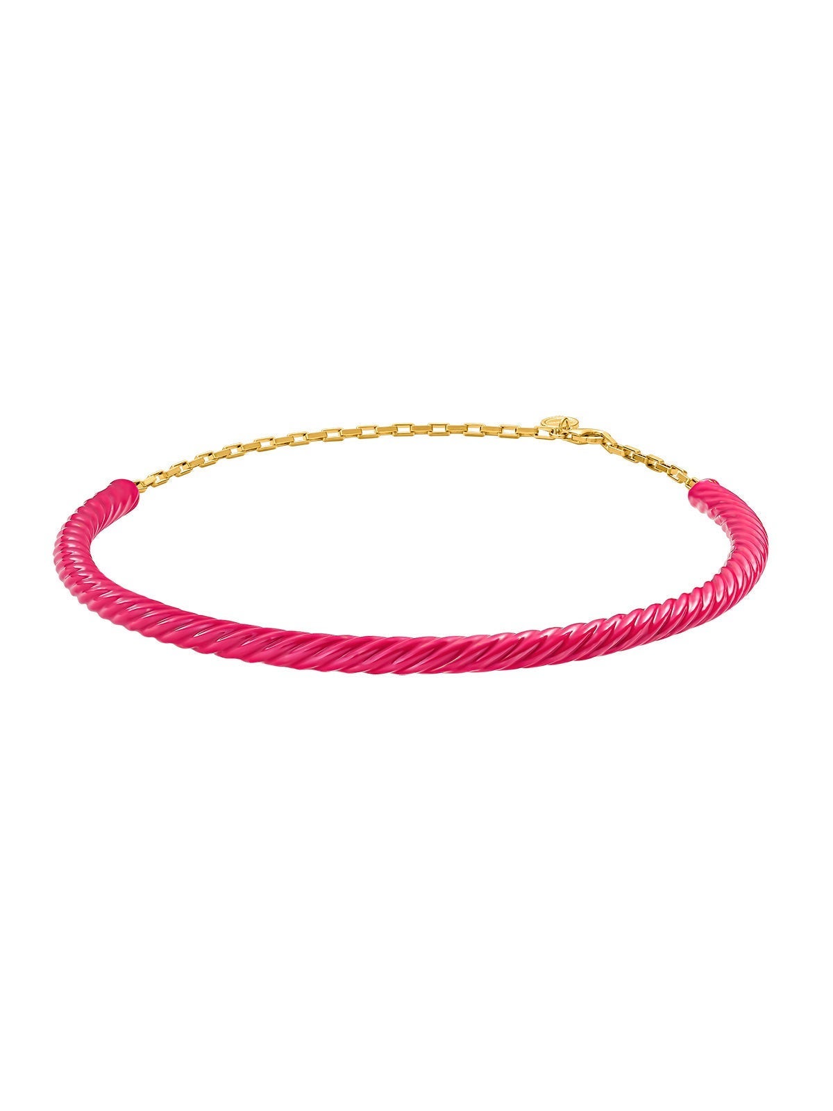 Collar tipo choker de plata 925 bañada en oro amarillo de 18K con esmalte rosa