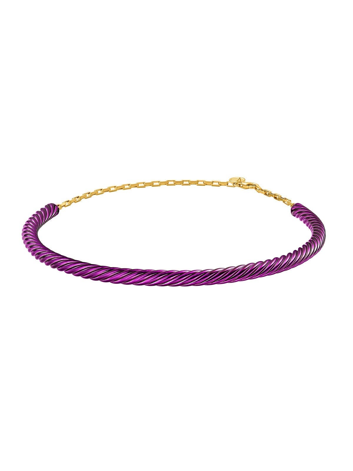 Collar tipo choker de plata 925 bañada en oro amarillo de 18K con esmalte morado