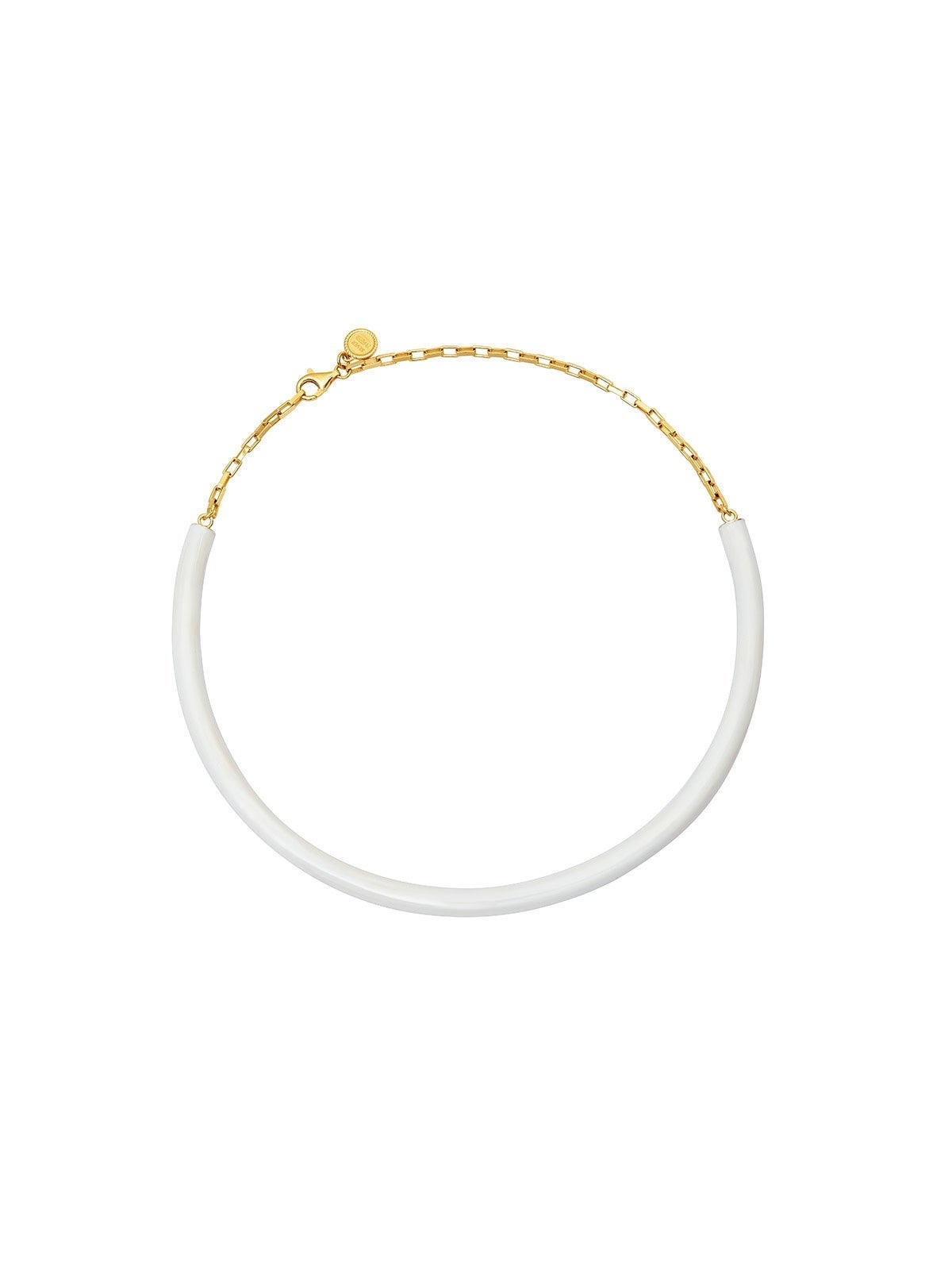 Collar tipo choker de plata 925 bañada en oro amarillo de 18K con esmalte blanco
