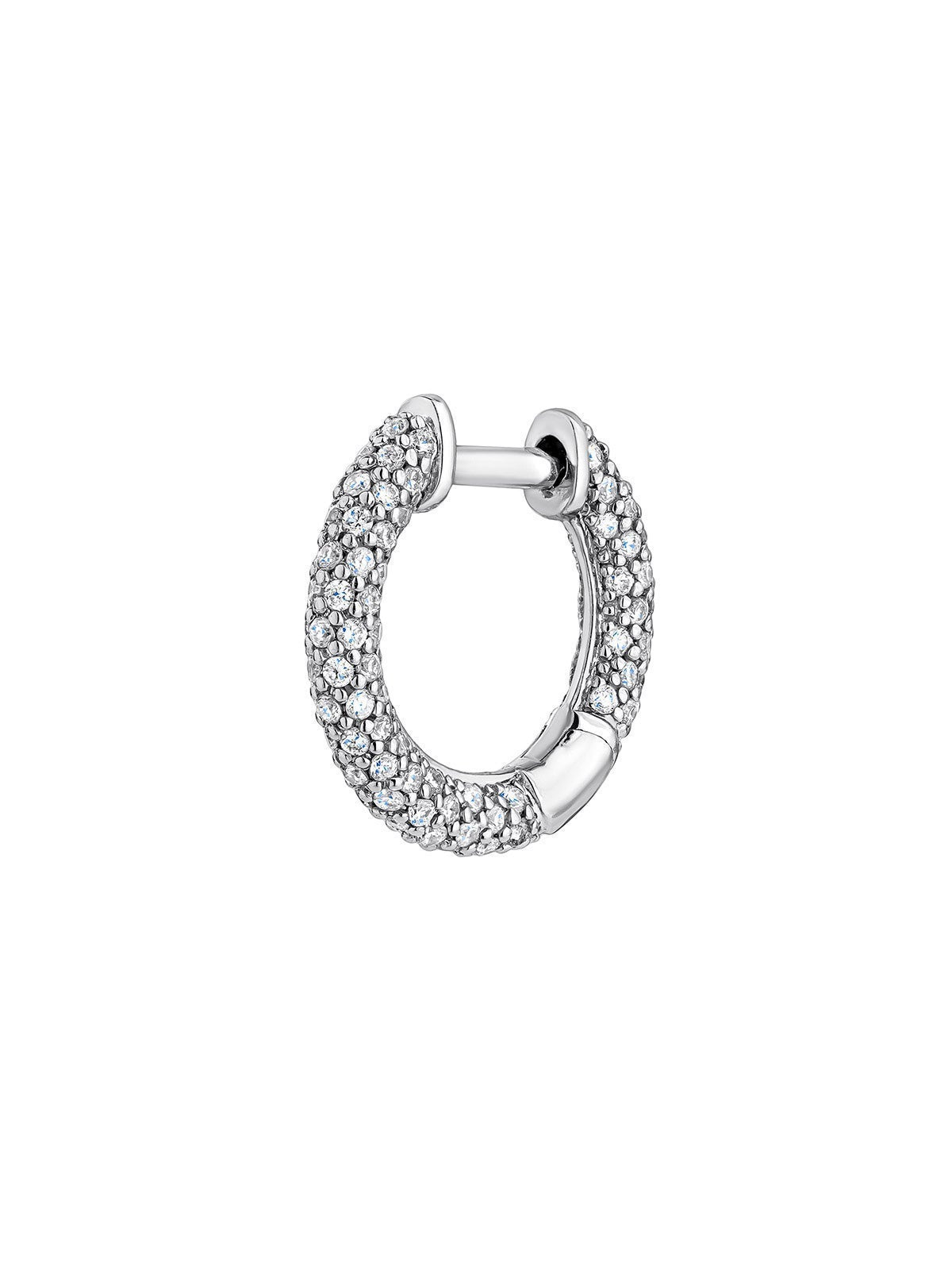 Pendiente individual de aro de oro blanco de 18K con diamantes