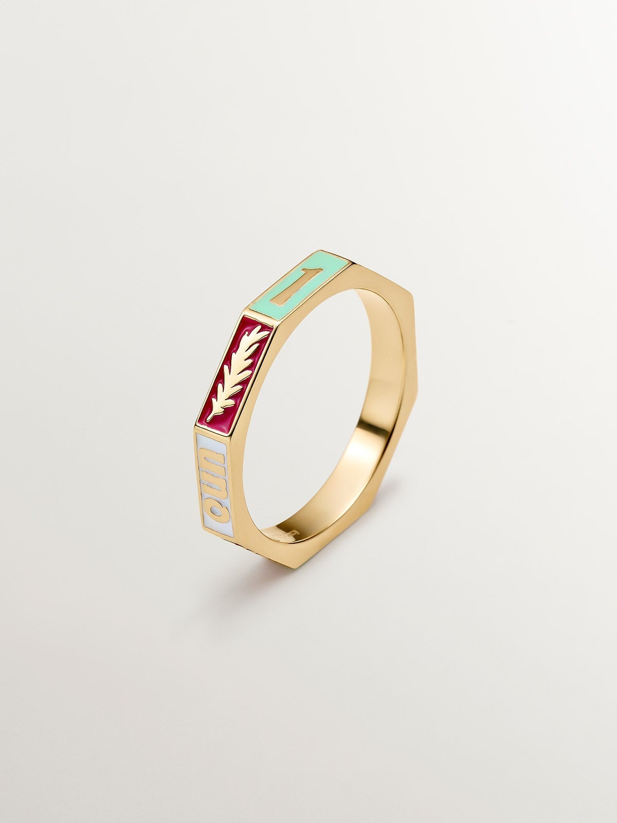 Anillo de plata 925 bañada en oro amarillo de 18K con esmalte multicolor y número 1