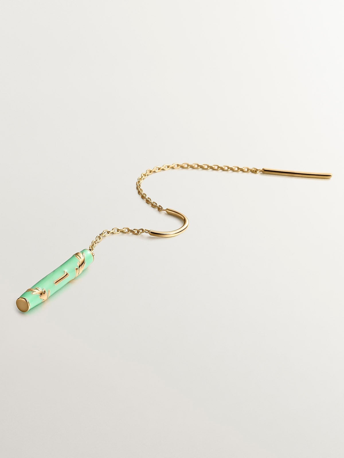 Pendiente individual de plata 925 bañada en oro amarillo de 18K de cadena doble con esmalte amarillo y número 1