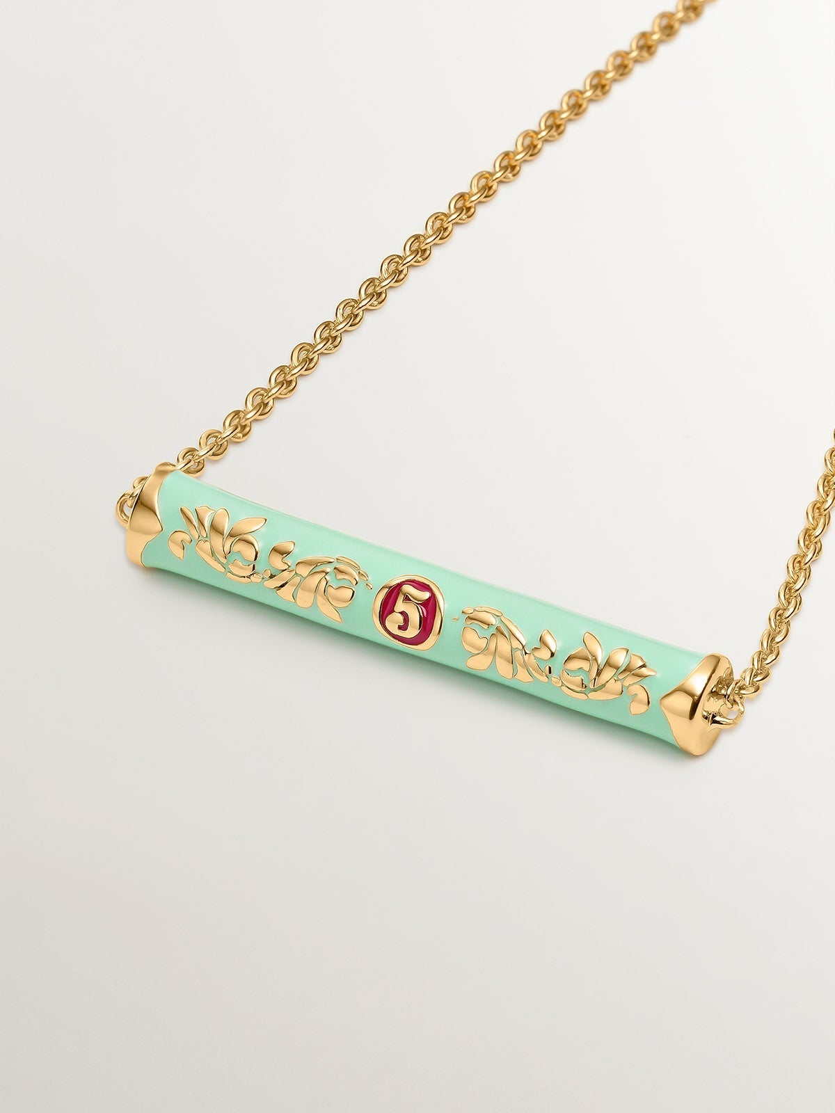 Pulsera de plata 925 bañada en oro amarillo de 18K con esmalte de colores y número cinco