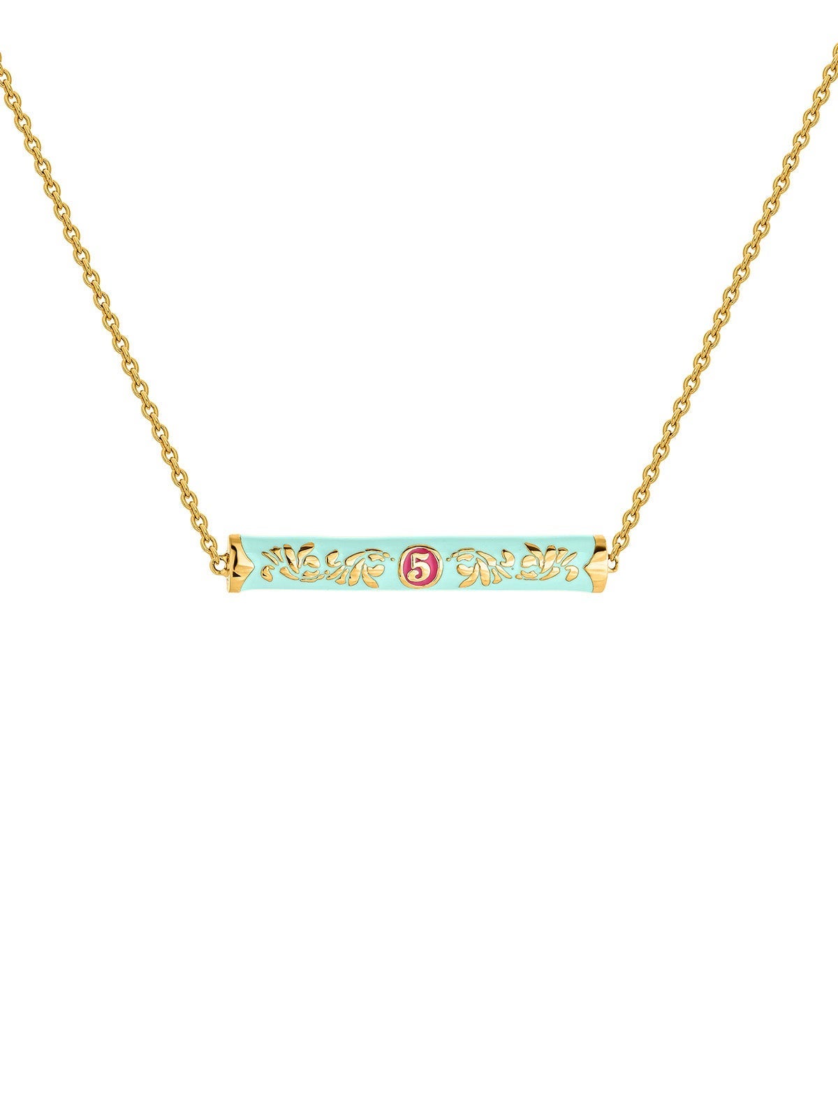 Collar de plata 925 bañada en oro amarillo de 18K con esmalte de colores y número cinco