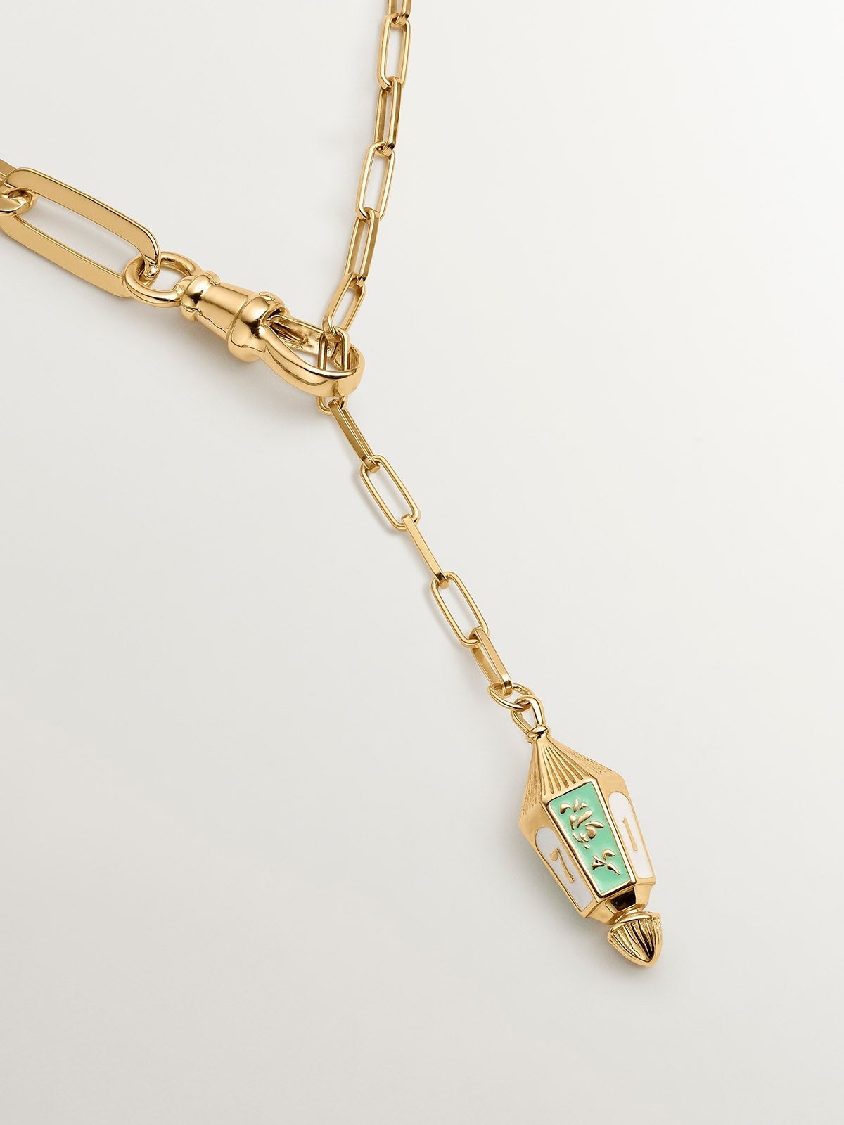 Collar de eslabones ajustable de plata 925 bañada en oro amarillo de 18K con esmalte multicolor y números