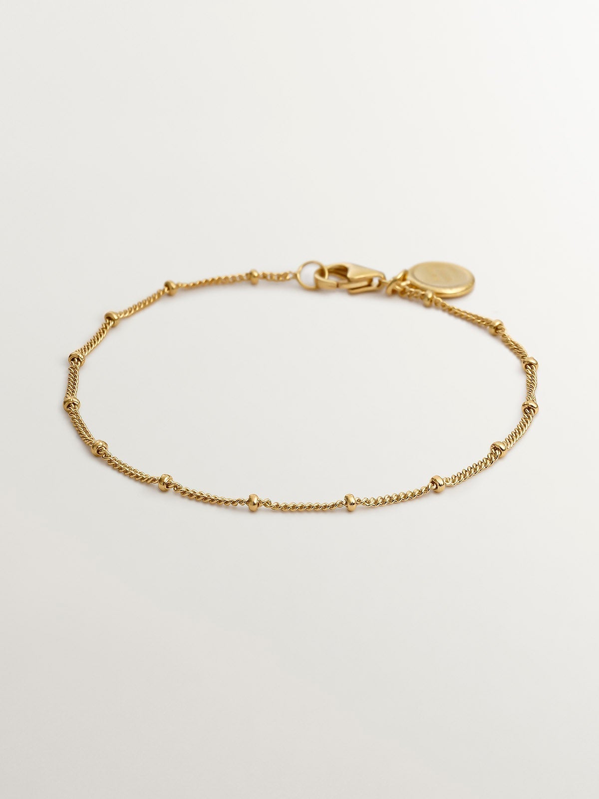 Pulsera de cadena con bolitas de plata 925 bañada en oro amarillo de 18K
