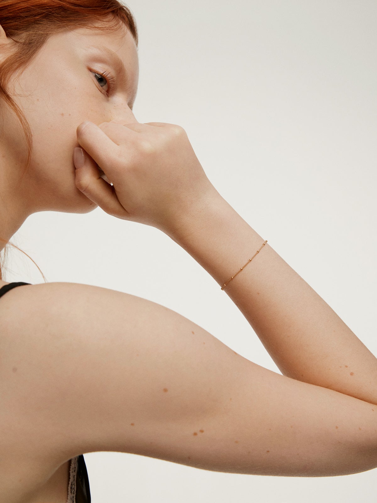 Pulsera de cadena con bolitas de plata 925 bañada en oro amarillo de 18K