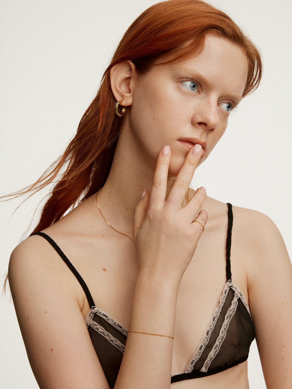 Pulsera de cadena con bolitas de plata 925 bañada en oro amarillo de 18K