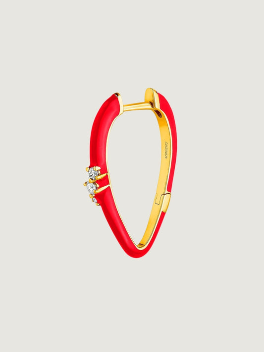Pendiente individual de oro blanco de 18K con esmalte rosa y diamantes