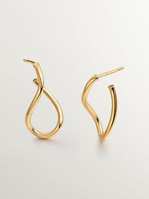 Pendientes de aro ondulados medianos de plata 925 bañada en oro amarillo de 18K