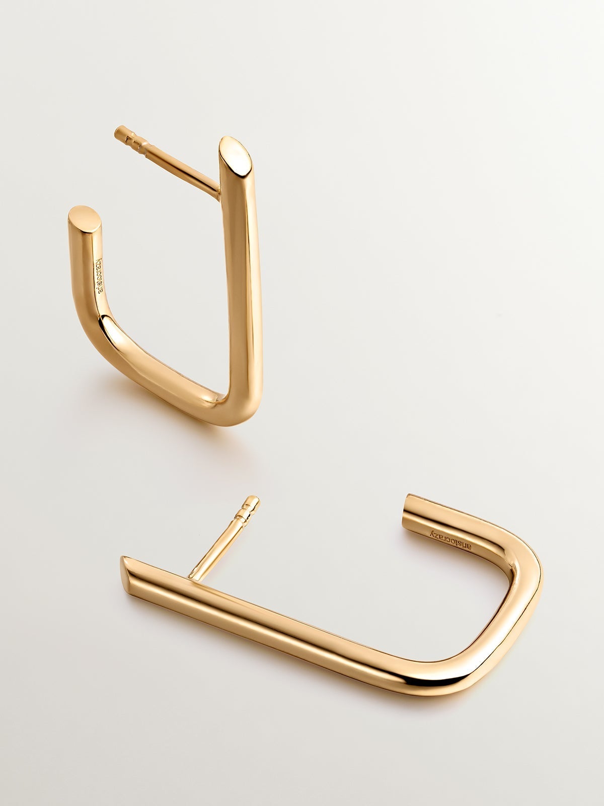 Pendientes de aro grandes rectangulares de plata 925 bañada en oro amarillo de 18K