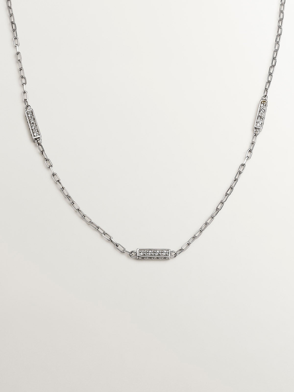 Collar de eslabones rolo de plata 925 con topacios blancos