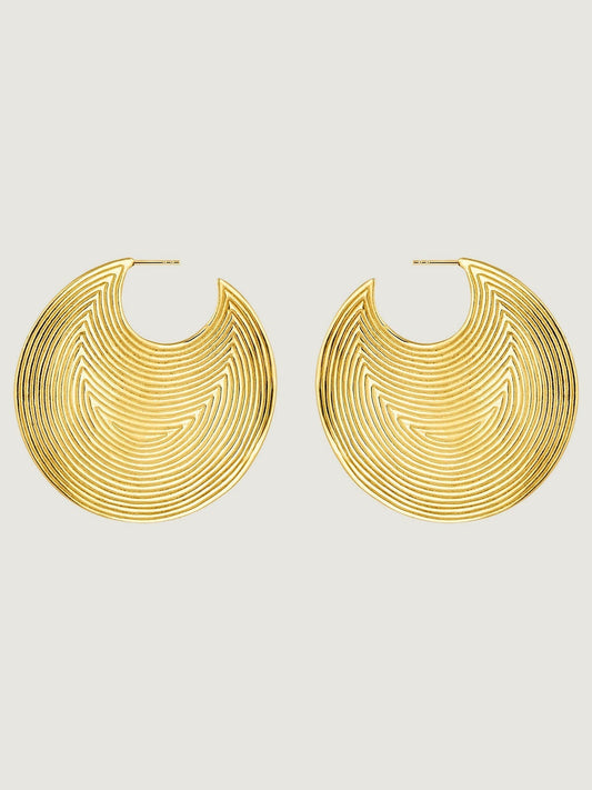 Pendientes de aro grande de plata 925 bañada en oro amarillo de 18K con relieve