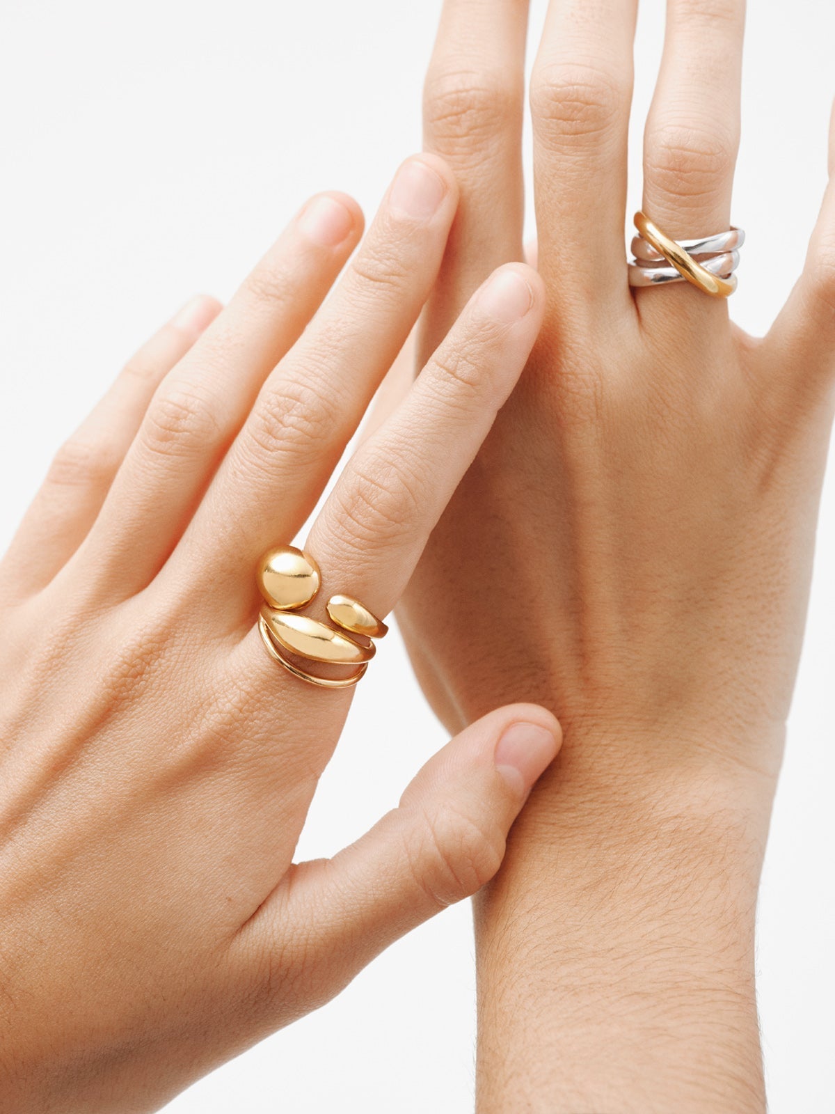 Anillo triple bicolor de plata 925 y plata 925 bañada en oro amarillo de 18K