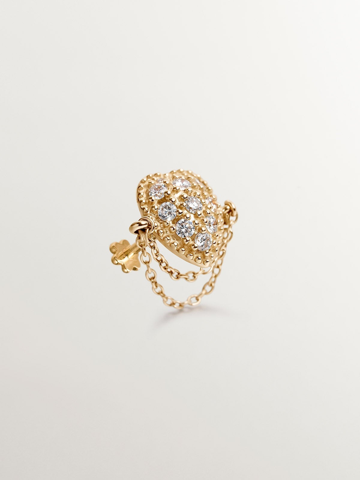 Pendiente individual de oro amarillo de 9K con diamantes y cadenas