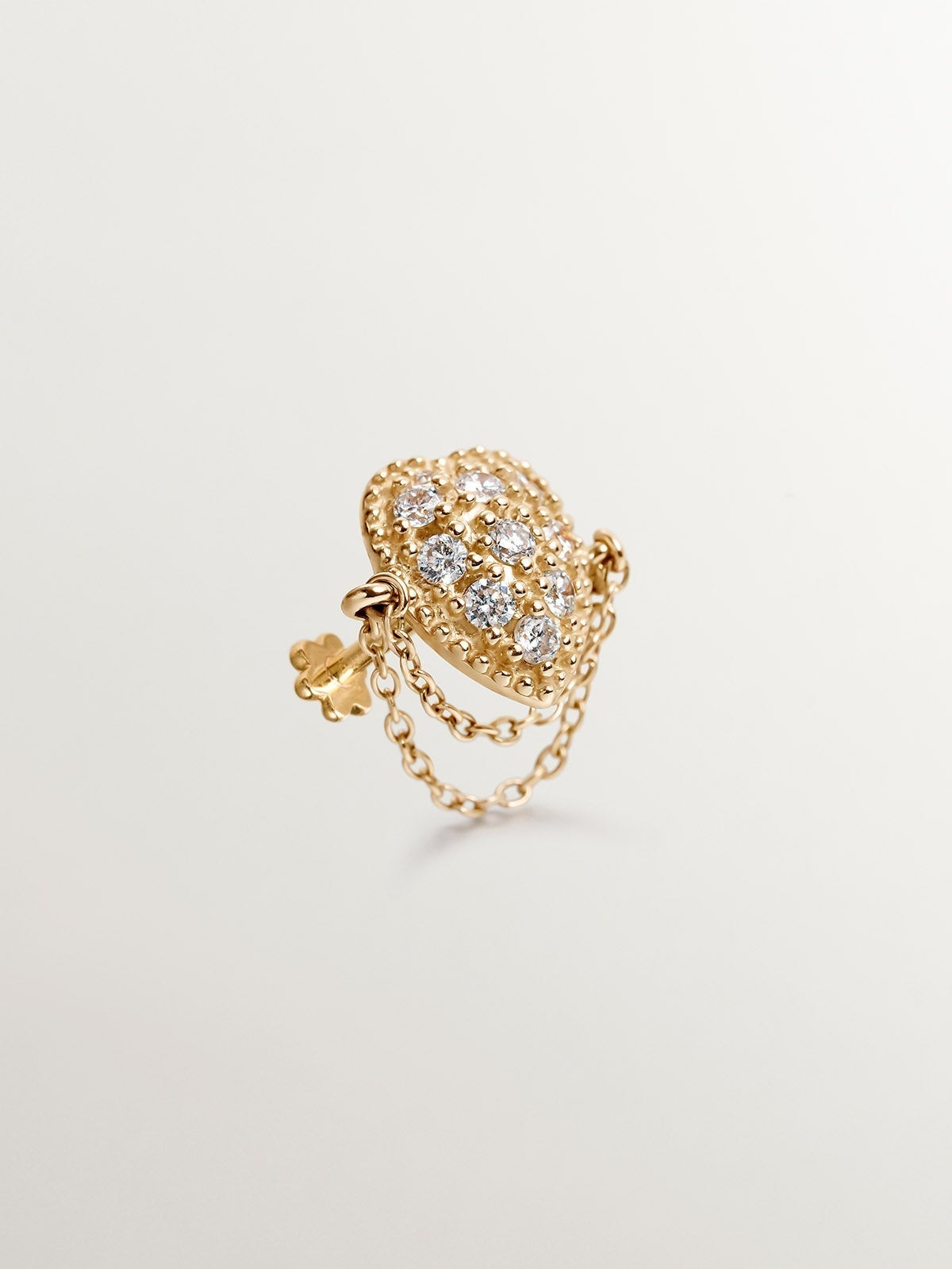 Pendiente individual de oro amarillo de 9K con diamantes y cadenas