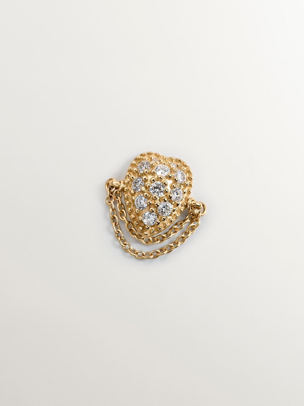 Pendiente individual de oro amarillo de 9K con diamantes y cadenas