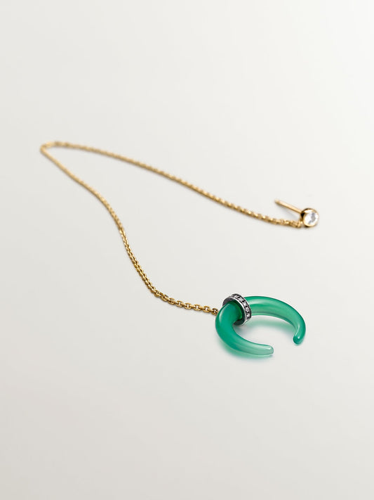 Piercing septum de ágata verde y oro blanco de 9K con diamantes y zafiro blanco