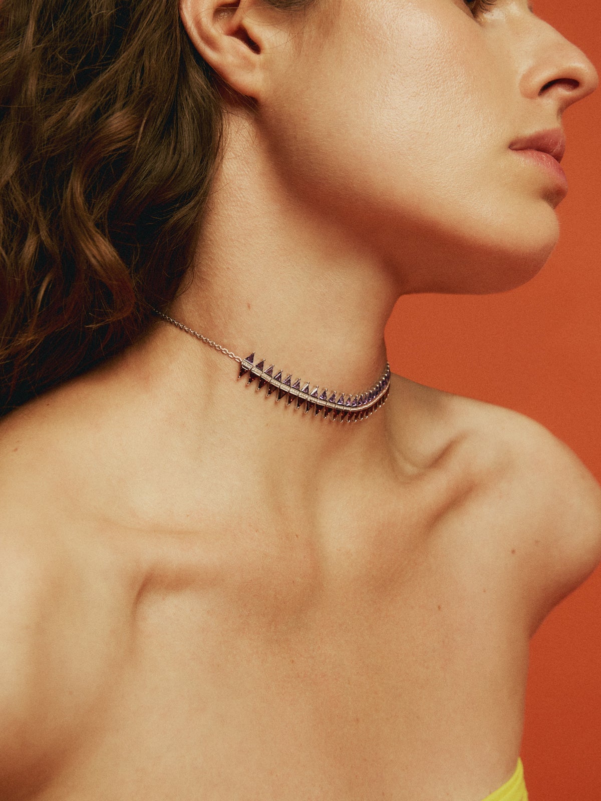 Choker de plata 925 con granates, amatistas moradas y zafiros blancos