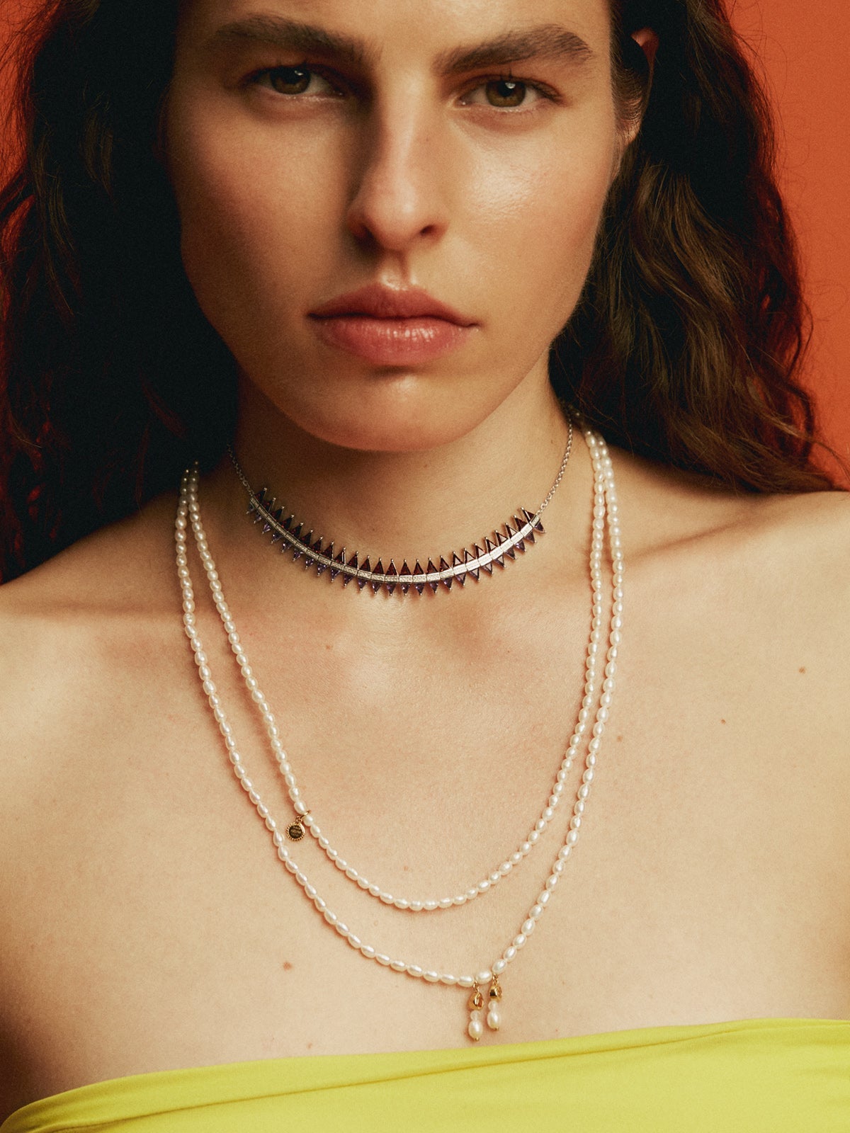 Choker de plata 925 con granates, amatistas moradas y zafiros blancos