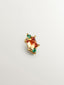 Pendiente individual de oro amarillo de 18K con zafiro naranja y esmeraldas verdes
