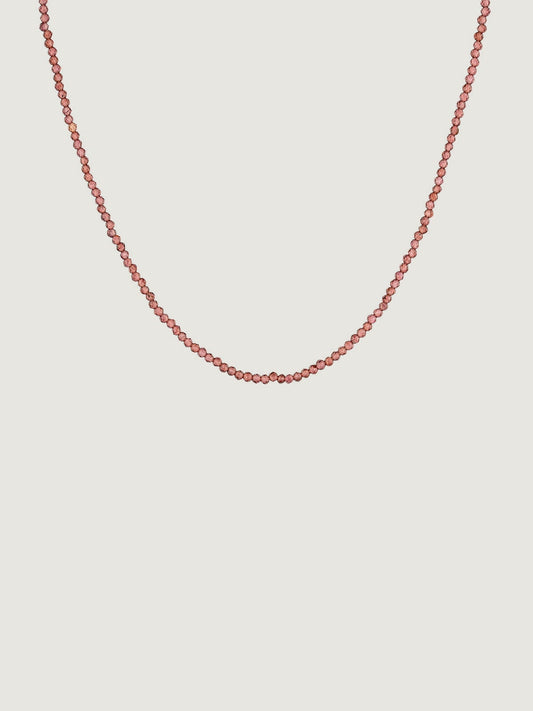 Collar de plata 925 bañada en oro amarillo de 18K con bolitas de rodolitas rosas