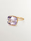 Anillo tipo cocktail de plata 925 bañada en oro amarillo de 18K con amatista rosa