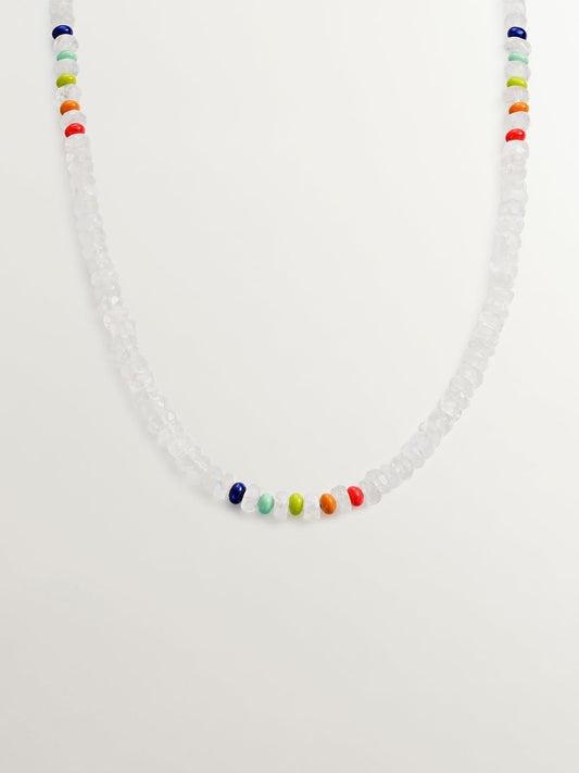 Collar de plata 925 bañada en oro amarillo de 18K con bolitas de piedra luna