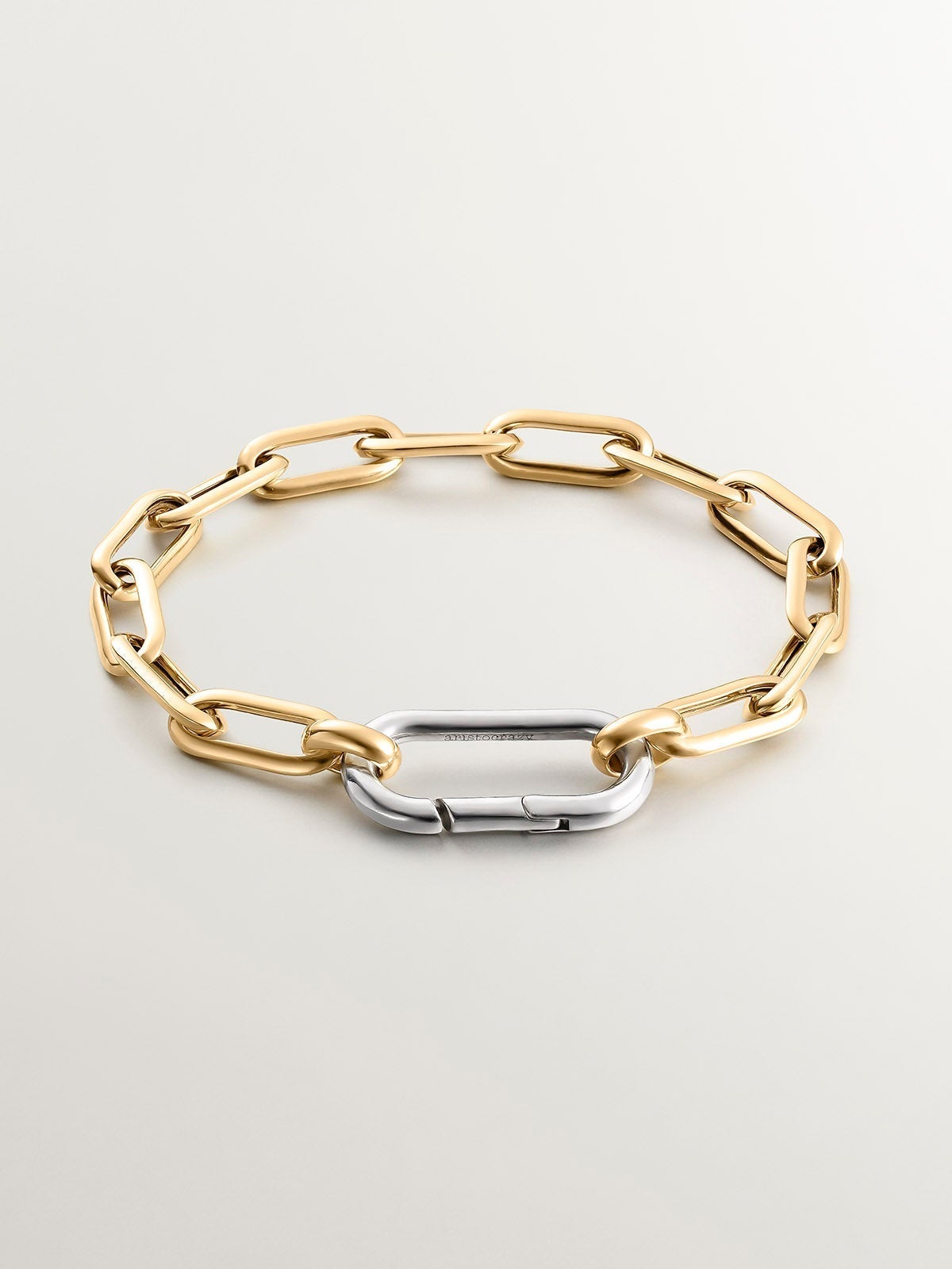 Pulsera de eslabones forza rectangulares de plata 925 bañada en oro amarillo de 18K