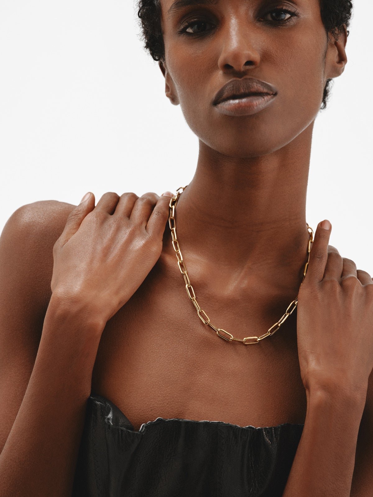 Collar de eslabones rectangulares 45 cm de plata 925 bañada en oro amarillo de 18K