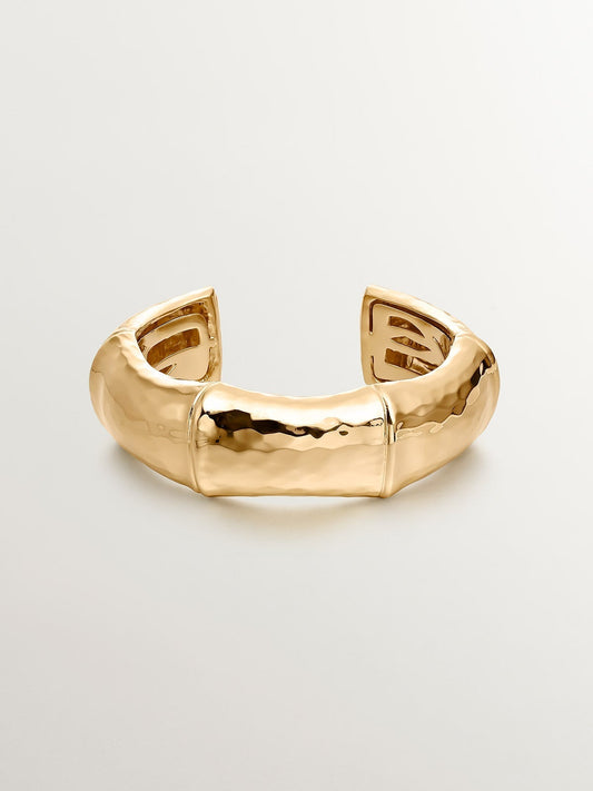 Brazalete rígido de plata 925 bañada en oro amarillo de 18K con forma de bambú