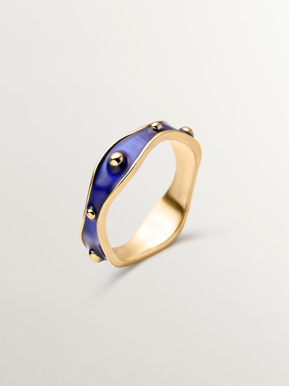 Anillo de Plata Bañada en Oro de 18kt con Esmalte Azul de la Colección RUSH