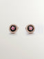 Pendientes de plata 925 bañada en oro rosa de 18K con diamantes, rodolitas rosas y esmalte negro