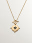 Colgante de plata 925 bañada en oro amarillo de 18K con medalla, topacios blancos y esmalte negro
