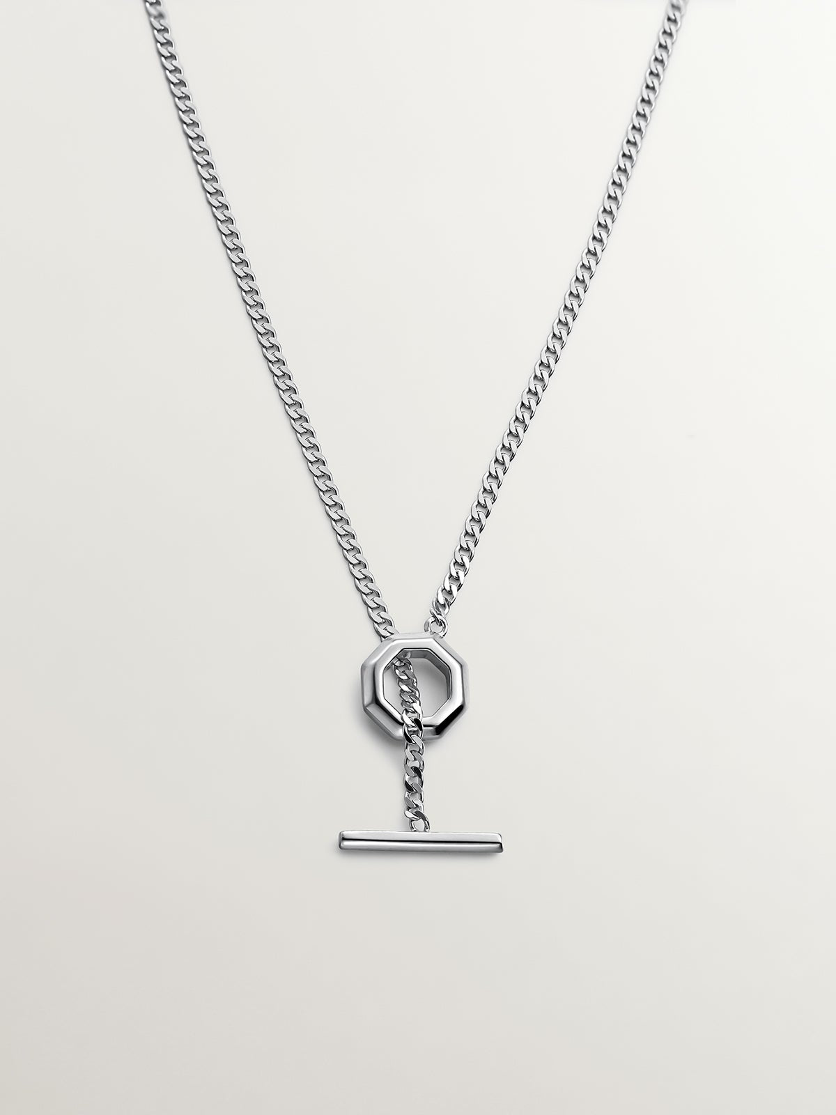 Collar de plata 925 de eslabones rolo con cierre frontal geométrico