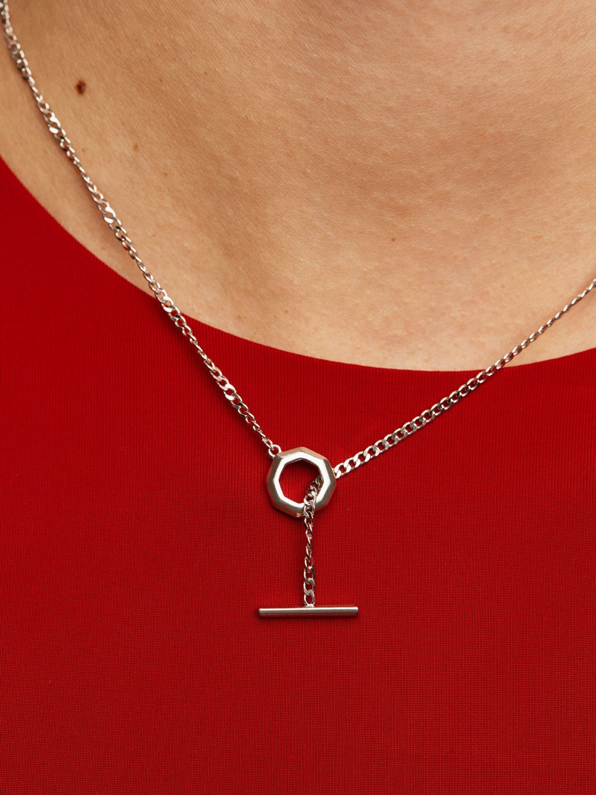 Collar de plata 925 de eslabones rolo con cierre frontal geométrico