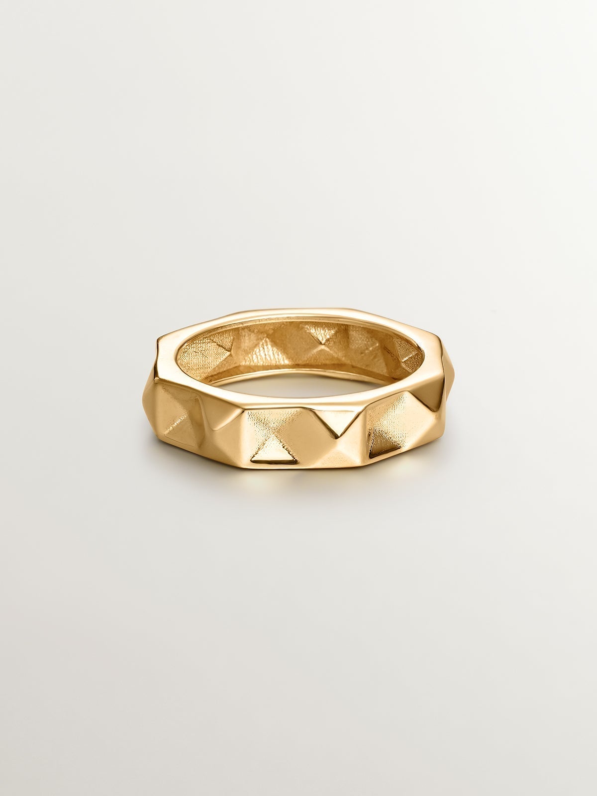 925 Bague en argent baignée en or jaune 18 carats avec finition géométrique