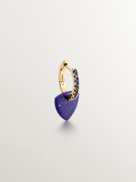 Pendiente individual de aro de oro amarillo de 9K con zafiros azules y colgante de lapislázuli azul