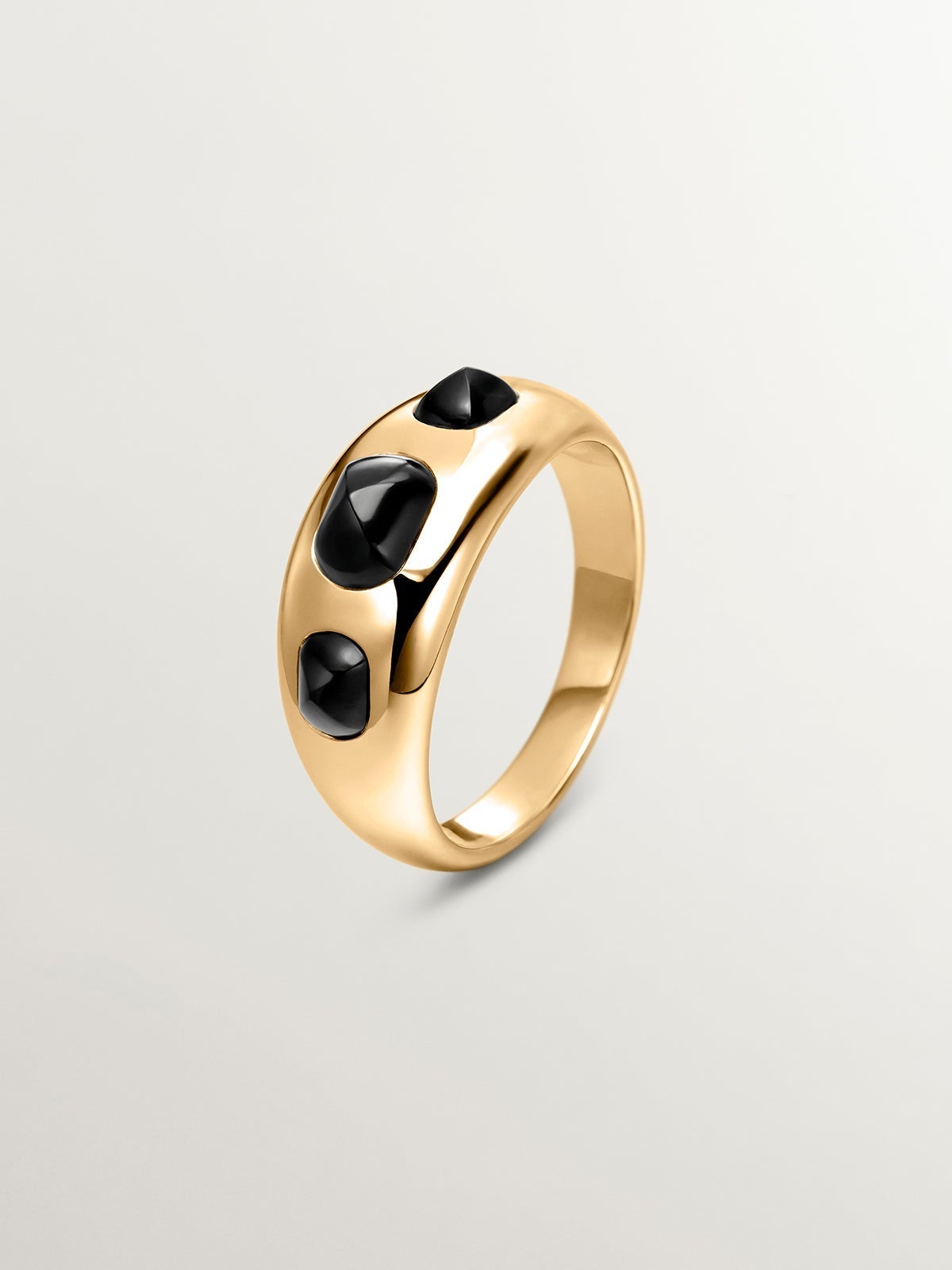 Anillo de plata 925 bañada en oro amarillo de 18K con ágatas negras