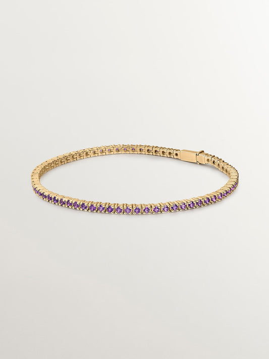 Pulsera de plata 925 bañada en oro amarillo de 18K con amatistas moradas